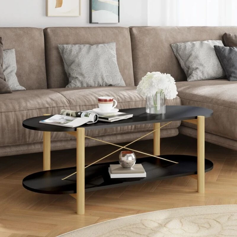 Image of Vidaxl Coffee Table Black 110X48X40 Cm Engineered Wood, Black 345688
