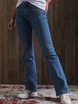 Image of Superdry Mid Rise Slim Flare Jeans - Dark Blue, Size 26, Inside Leg 31, Women