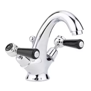 Image of Hudson Reed Black Topaz With Lever & Domed Collar Mono Basin Mixer - Chrome / Black