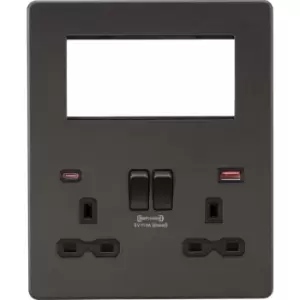 Image of Screwless Small Multimedia Combination Plate with FASTCHARGE - Smoked Bronze 230V IP20