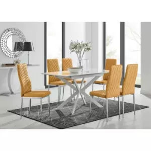 Image of Lira 120 Extending Dining Table and 6 Mustard Milan Chairs - Mustard Yellow