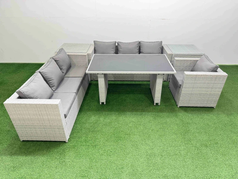 Image of Fimous Patio Garden Furniture Sets with 2 Side Tables Light Grey Light Grey Unisex