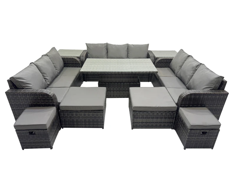 Image of Fimous Rattan Garden Furniture Dining Set 13-seater with 2 Side Tables in Dark Grey Dark Grey Unisex