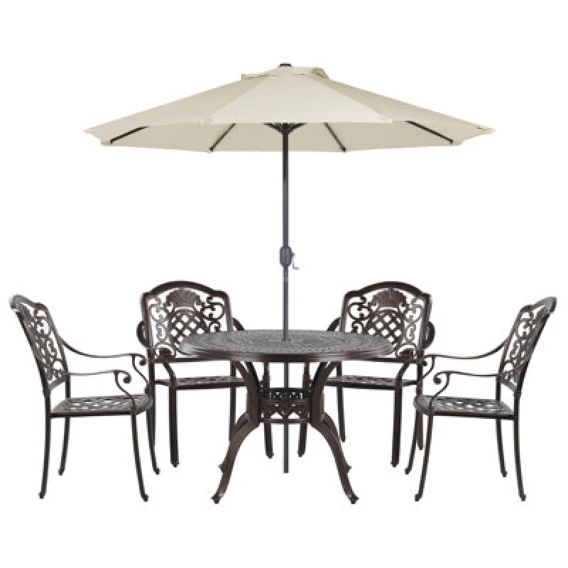 Image of Beliani Garden Dining Set 4 Seater Salento With Parasol (16 Options) Metal Dark Brown