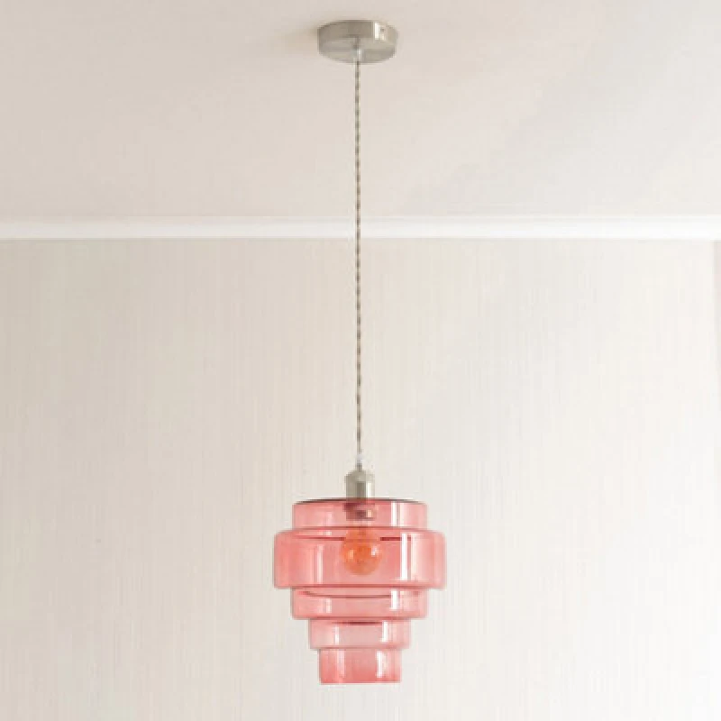 Image of ValueLights ValueLights Lane Glass 5 Tier Shade Brushed Chrome Ceiling Pendant Light and Bulb in Clear Clear One Size Unisex 5059406063848