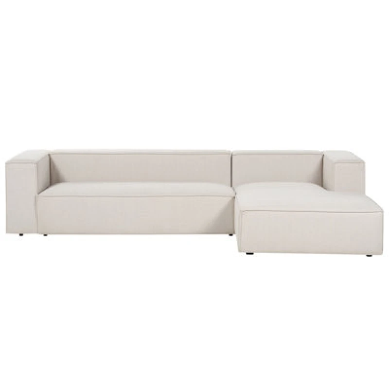 Image of Beliani Corner Sofa 3 Seater Vernon Fabric Light Beige Left Hand