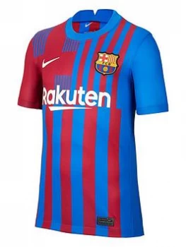 Image of Nike Barcelona Youth 21/22 Home Short Sleeved Stadium Shirt - Blue Size L
