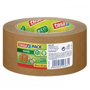 Image of Tesa Recycled Paper Packaging Tape 50mm x 50M Brown 57180 Pack 6