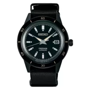 Image of Seiko Presage Style 60s Automatic Black Dial Black Leather Strap Mens Watch SRPH95J1