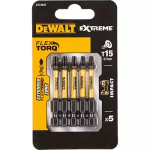 Image of DEWALT Torx Extreme Impact Torsion Screwdriver Bit T15 50mm Pack of 5