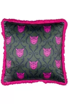 Image of Lupita Fringed Animal Printed Satin Cushion