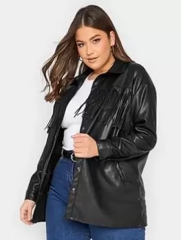 Image of Yours Pu Fringe Jacket Black, Size 20, Women