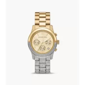 Image of Michael Kors Womens Runway Chronograph Two-Tone Stainless Steel Watch - Gold / Silver