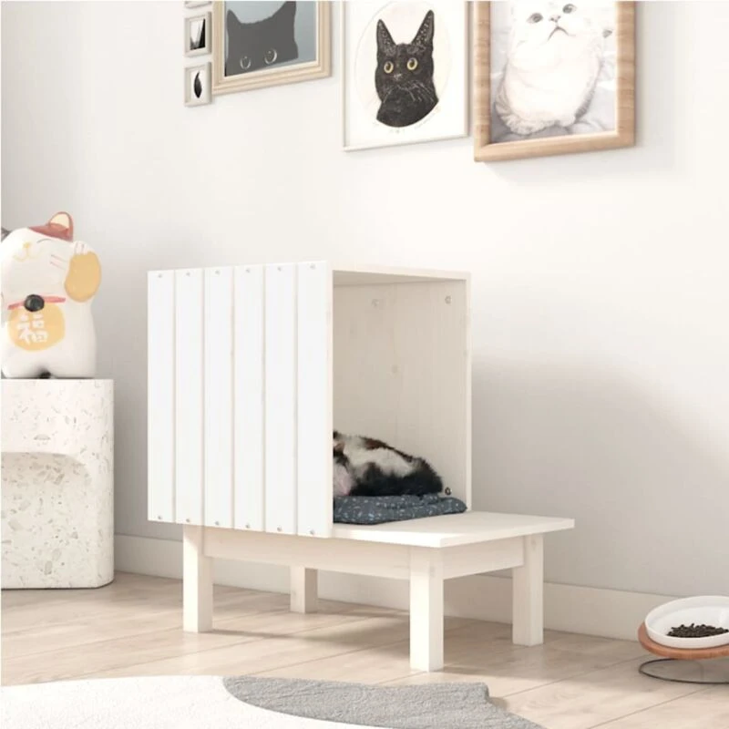 Image of VIDAXL Cat House White 60x36x60cm Solid Wood Pine Vidaxl 8720287209508
