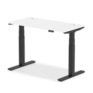Image of Air 1200 x 600mm Height Adjustable Desk White Top Cable Ports Black Leg