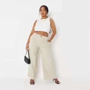 Image of Missguided Plus Size Wide Leg Trousers - Neutral