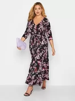 Image of Yours 3/4 Sleeve Wrap Front Dress - Black, Size 30-32, Women