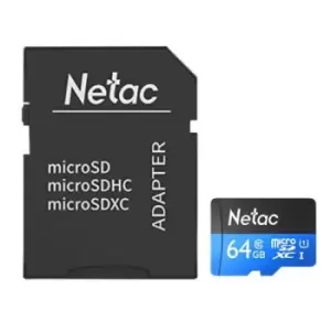 Image of Netac P500 64GB MicroSDXC Card with SD Adapter U1 Class 10 Up to 90MB/s