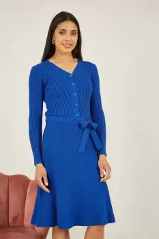 Image of Blue Knitted Skater Dress