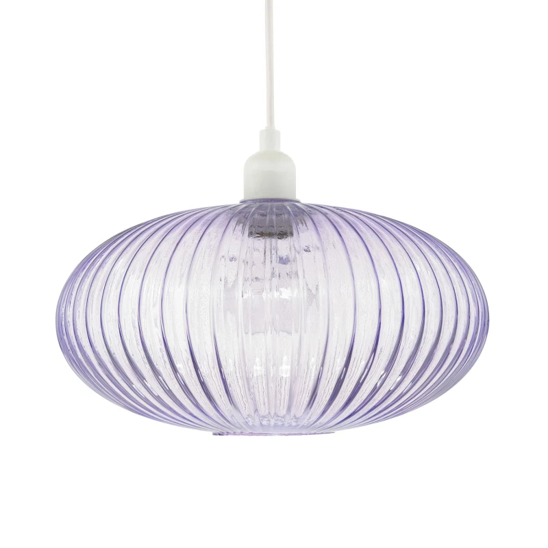 Image of Happy Homewares Modern Designer Line Ribbed Glass Oval Pendant Lamp Shade in Lilac Lilac Unisex