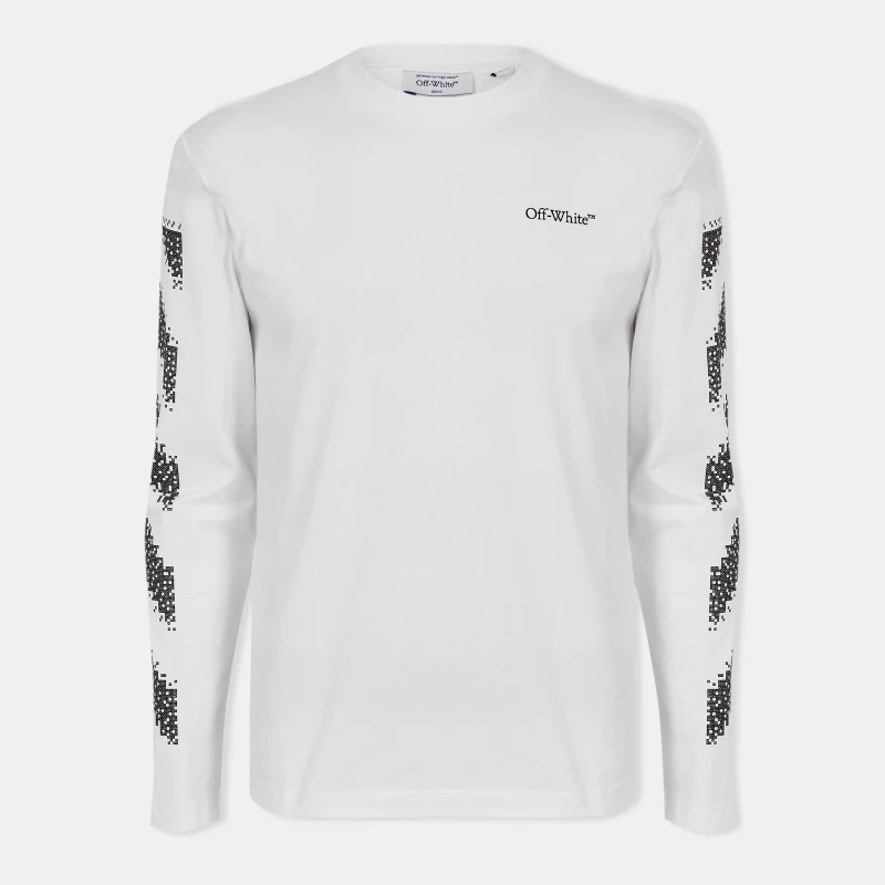 Image of Off White Mens Diag Skate Diagonal Graphic Long Sleeve T-Shirt White-Black male XS