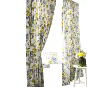 Image of Furn Peony Vibrant Coloured Floral Pleat Curtains (117cm x 183cm) (Ochre)