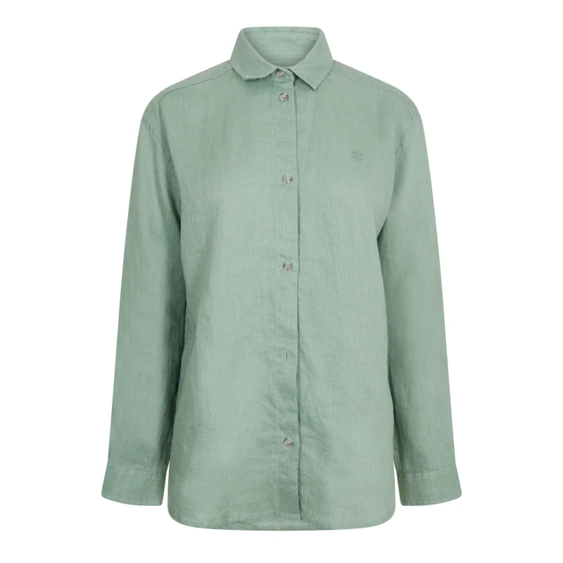 Image of Timberland Womens Citadel Linen Long Sleeve Shirt Pro Green Bay female 8 (XS)