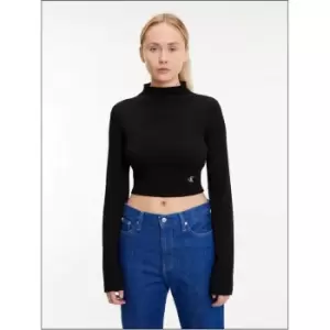 Image of Calvin Klein Jeans Shiny Rib High Neck Long Sleeve - Black