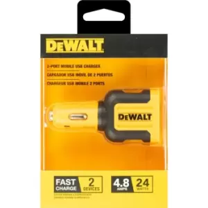 Image of DEWALT - 2-Port 4.8 Amp Car Van Charger Intelligent Fast Charging X2 usb Charger