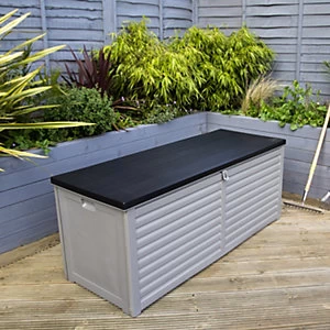 Image of Charles Bentley 390L Large Outdoor Plastic Storage Box - Grey and Black
