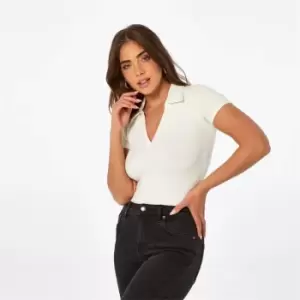 Image of Jack Wills Ribbed Open Collar Bodysuit - White