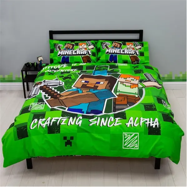 Image of Minecraft Minecraft Block Check Double Panel Duvet Cover Set Duvet Cover Sets Double Green 77985515030