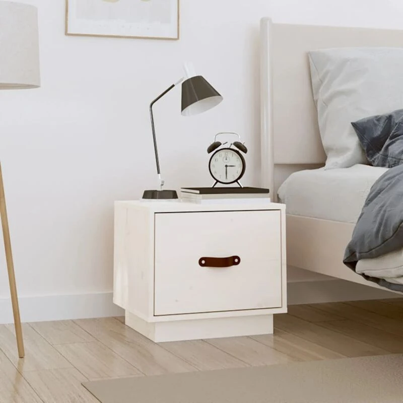 Image of Vidaxl Bedside Cabinet White 40X34X35cm Solid Wood Pine, White 818287
