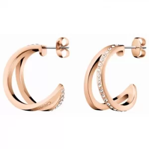 Image of Calvin Klein Rose Gold Tone Crystal 3/4 Hoop Earrings