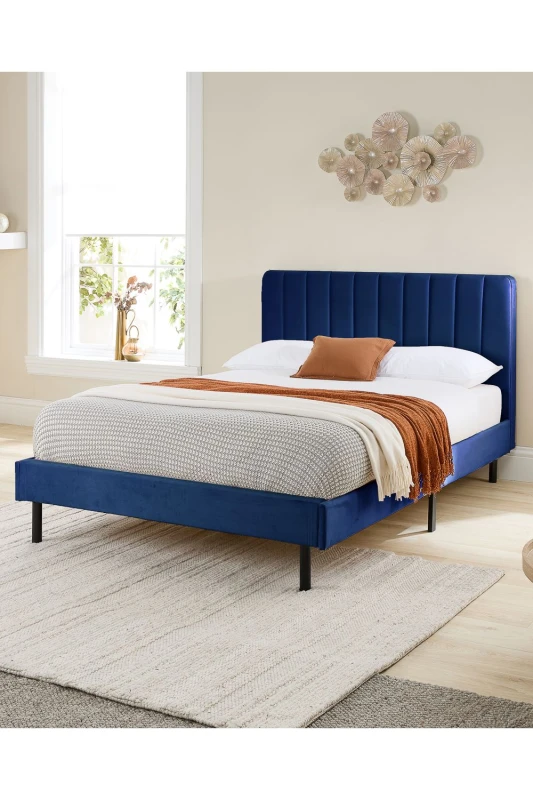 Image of Aspire Furniture Rosella Upholstered Bed Navy - Double BIA-FRA-BLU-46