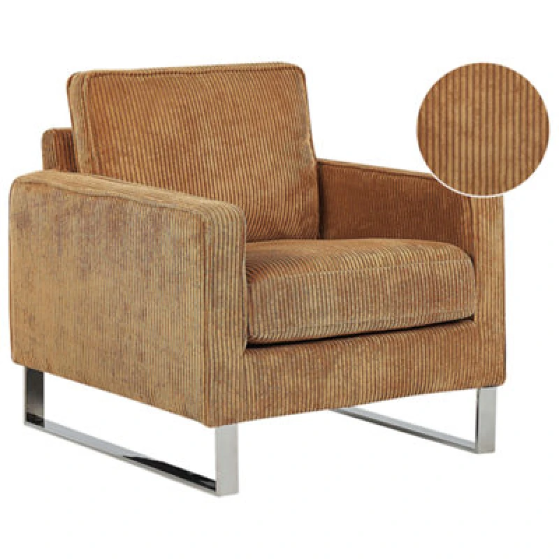 Image of Beliani Jumbo Cord Armchair Light Brown Vind