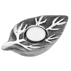 Image of Leaf Shape Tealight Holder Gunmetal
