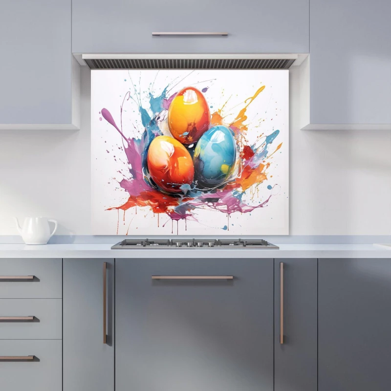 Image of Warren Reed - Designer Watercolour Splashart Easter Eggs Kitchen Splashback Size: 600mm x 750mm Multicolor Unisex 600mm x 750mm