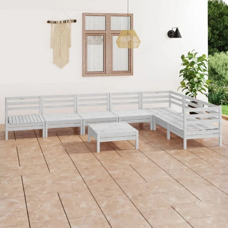 Image of VIDAXL 8 Piece Garden Lounge Set Solid Wood Pine White Vidaxl 8720286687758