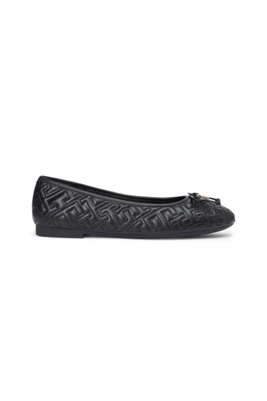 Image of Tommy Hilfiger Womens TH Quilted Ballerina Black Size: 38 Black Female 38