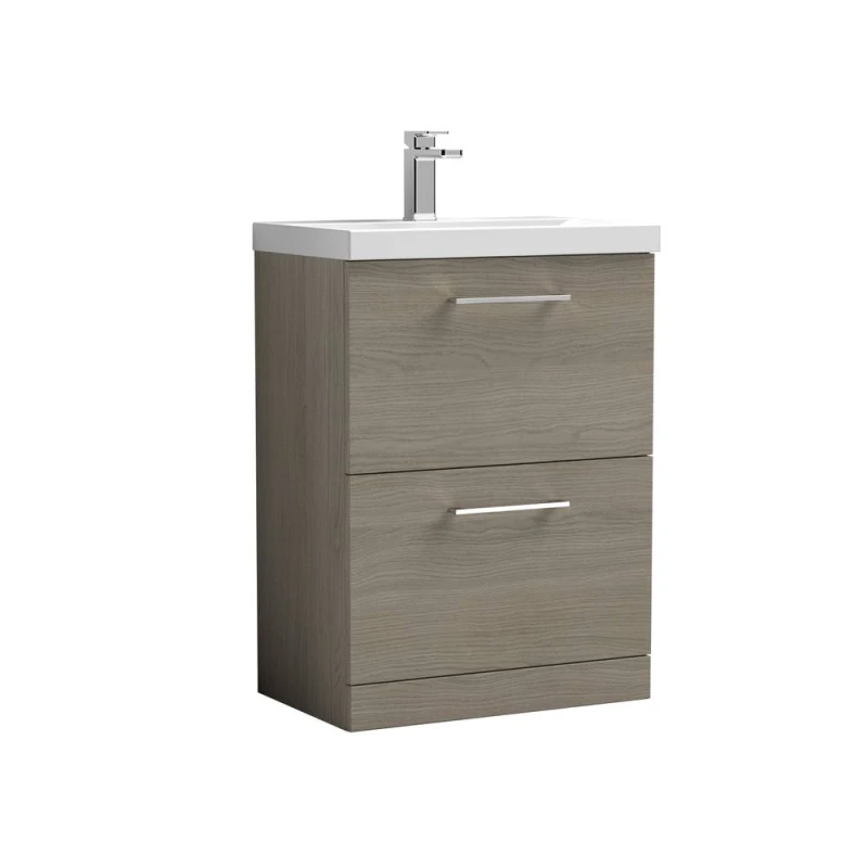 Image of Balterley Floor 2 Soft Close Drawer, Bathroom Vanity Unit, Solace Oak, 600mm in Brown Brown Unisex