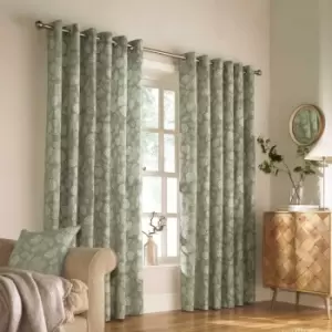Image of Furn. Irwin Woodland Ringtop Eyelet Curtains (Pair) Polycotton Sage (229X183Cm)