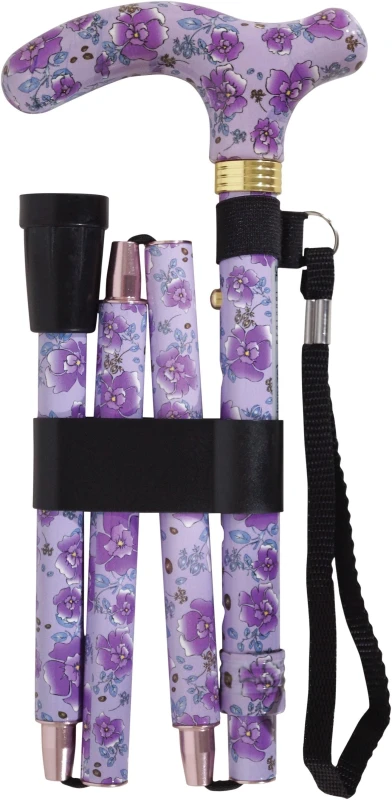 Image of Aidapt Folding Walking Stick Purple Blossom Purple