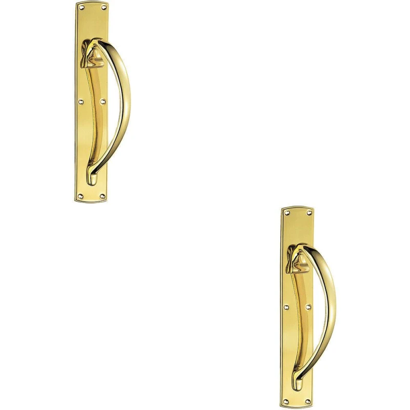 Image of Loops 2x Right Handed Curved Door Pull Handle 457 x 75mm Backplate Polished Brass Metallics unisex
