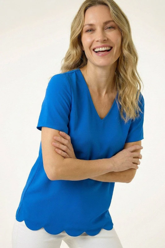 Image of Roman Womens Scalloped Hem V-Neck T-Shirt in Royal Size: 18 Royal Female 18