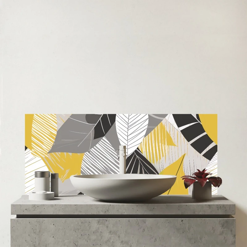 Image of Warren Reed - Designer Grey Yellow Autumn Leaves Glass Bathroom Splashback Yellow Unisex