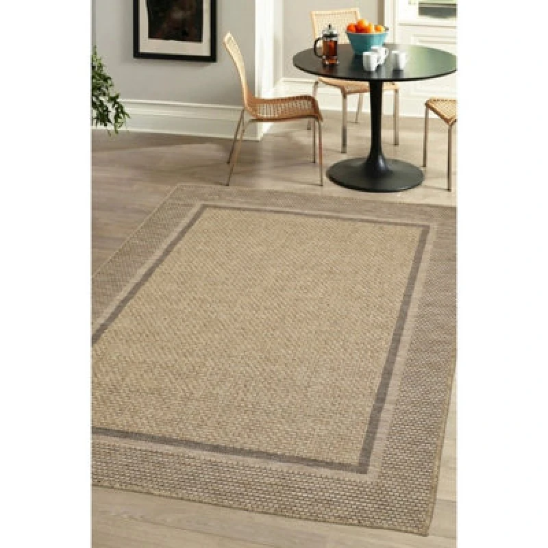 Image of Melrose Summer Border Latte Low Pile Height 3mm Indoor Outdoor X-Large Area Rug - 200/290Cm