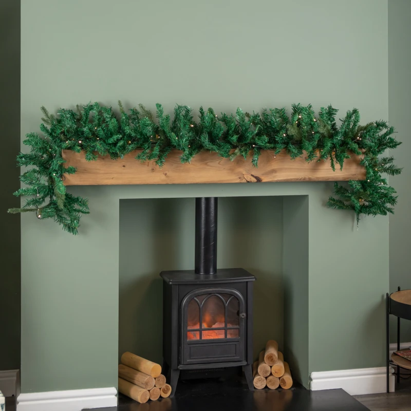 Image of 1.8m Plain Pre-Lit Christmas Garland with 50 Warm White LED Lights an 164 Tips, Xmas garlands Decoration with lights for Stairs Fireplace