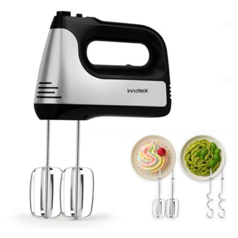 Image of Innoteck Kitchen Pro 5 Speed +Turbo Boost Electric Hand Mixer With Stainless Steel Dough Hook & Whisk Attachments For Baking -400W