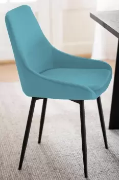 Image of Pair Of Turquoise Velvet Padded Dining Chair With Black Metal Legs